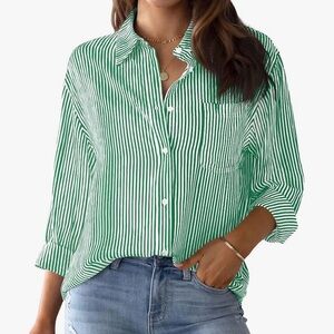 AISEW Womens Button Down Striped Classic Long Sleeve Shirt